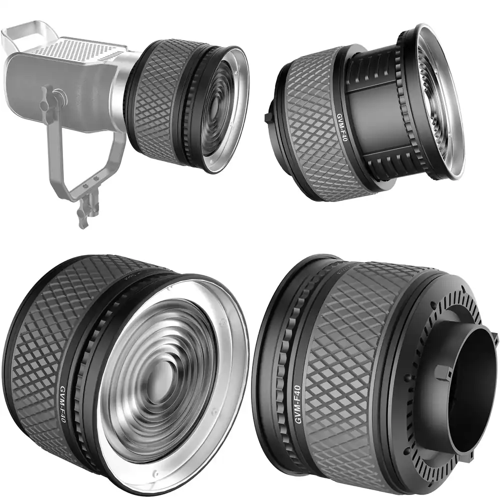 Photography Lighting Design - GVM公式F40フレネルレンズ（ボーエンズマウント付き）、COBビデオライト用デュアルレンズ設計、写真撮影用連続光