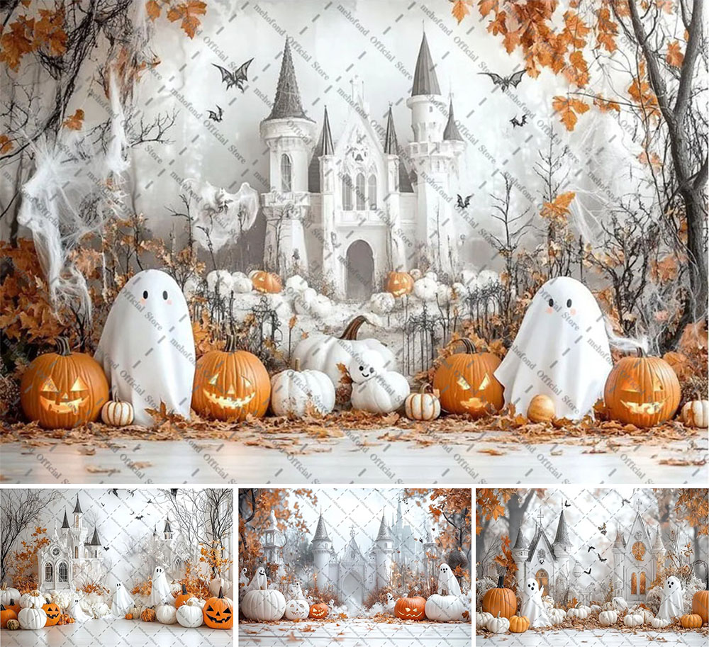 Photography Lighting White Background - Mehofond 写真撮影背景幕 魔法のハロウィン ホワイトパンプキンライト ゴースト 子供の誕生日ポートレート装飾背景幕