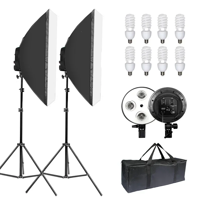 Photography Lighting For Portraits - E27 4in1ランプヘッドホルダー付き写真スタジオ照明キット、写真・ビデオポートレート、商品撮影用連続ソフトボックス