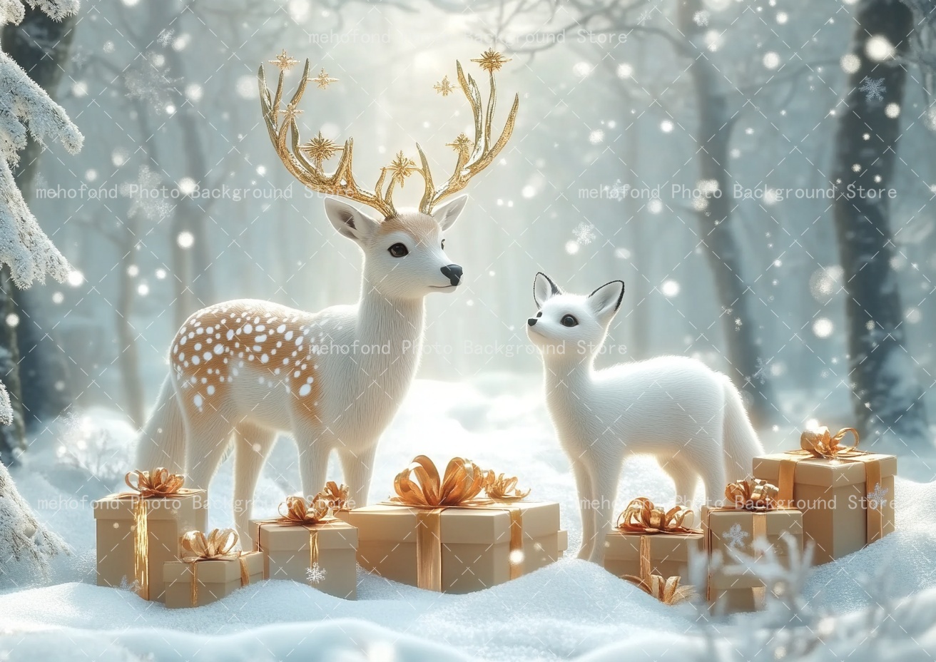 Mehofond 写真撮影背景 冬 クリスマスツリー 白鹿  - Photography Lighting White Background のレビューと価格