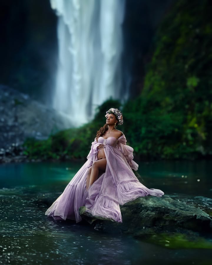 オフショルダー長袖 A ライン妊婦写真撮影ドレスフロントスリ - Photography Natural Lighting のレビューと価格